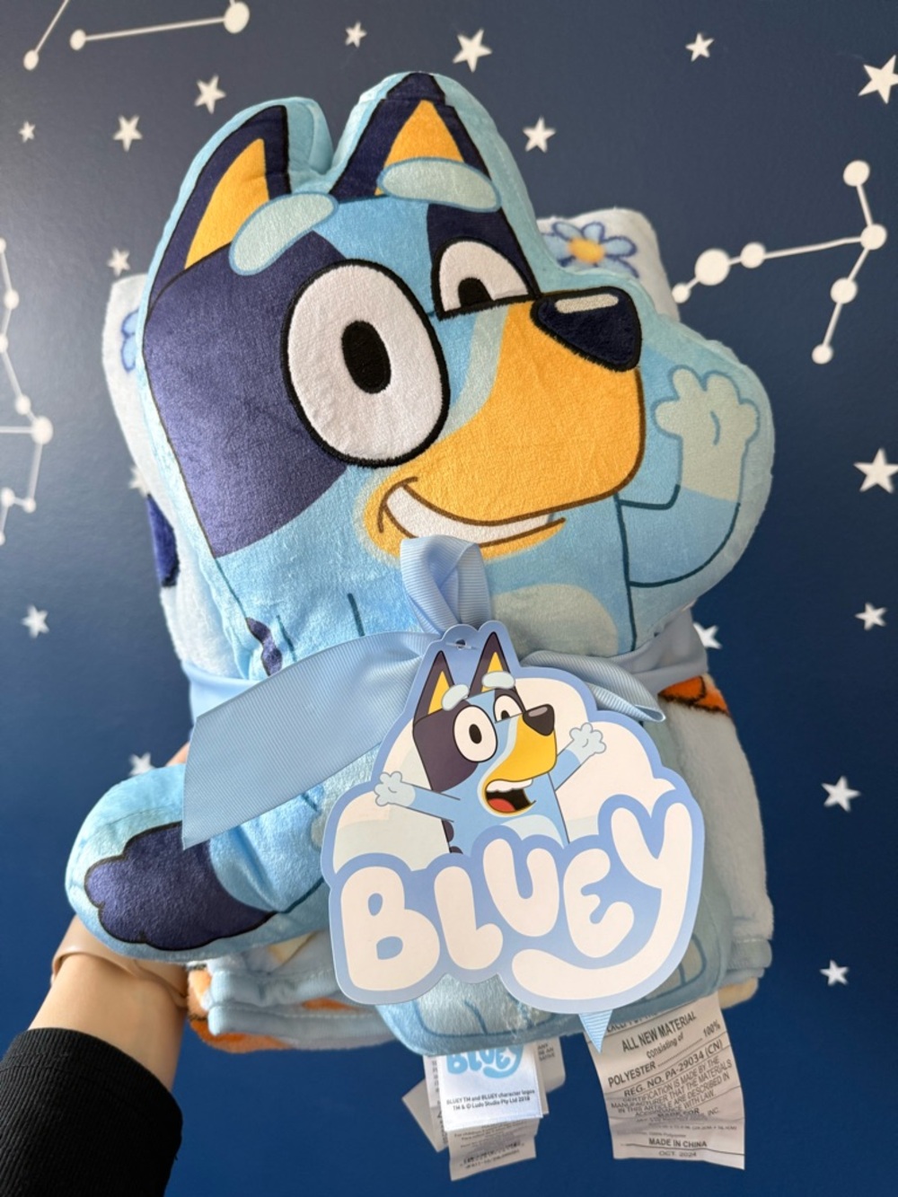 NWT BLUEY Plush Pillow and Throw Blanket | Light Blue & Yellow